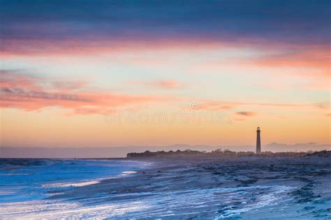 Cape May Nj Lighthouse And Sand Dunes At Sunset In Springtime Stock