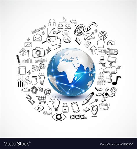 World Technology Concept With Doodle Technology Vector Image