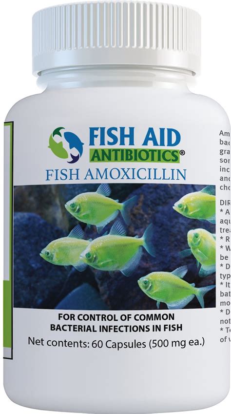 Fish Aid Antibiotics Amoxicillin Capsules Fish Medication 500 Mg 60