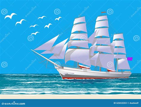 Sailing Ship White Clipper Vector Illustration Stock Vector