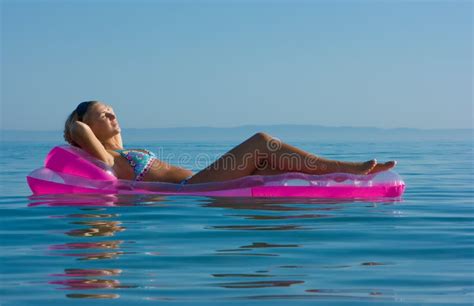 Blonde Woman With Inflatable Raft Stock Photo Image Of Happiness Inflatable