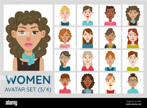 Female Avatar Set Collection Of 16 Avatars With Different Hairstyles