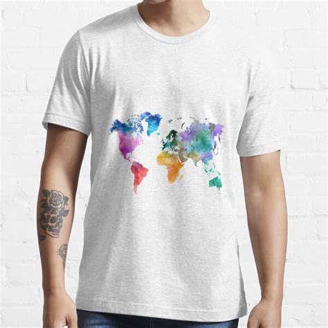 Colorful Watercolor Map Of The World With Watercolor T Shirt For Sale