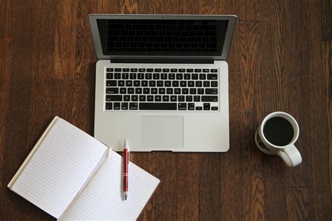 Free Stock Photo Of Macbook Laptop With Journal Book And Coffee