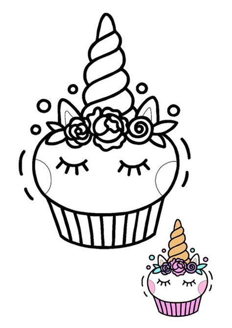 A large collection of coloring pages with cakes for every taste. Cute unicorn cupcake coloring page with sample
