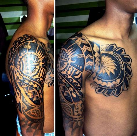 While celtic tattoos for men are very prevalent women such as this one breaks all rules to get a look like this one. maori chest and half a sleeve tribal tattoo. :) | Tattoos ...