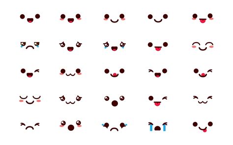 emojis kawaii chibi vector set emoticon cute cartoon in happy face reaction and emotion