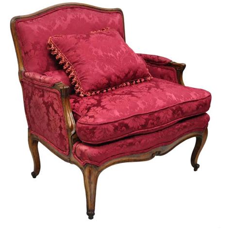 Antique French Country Louis Xv Style Walnut Burgundy Small Wingback