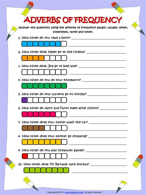 Adverbs Of Frequency Questions Esl Grammar Worksheet