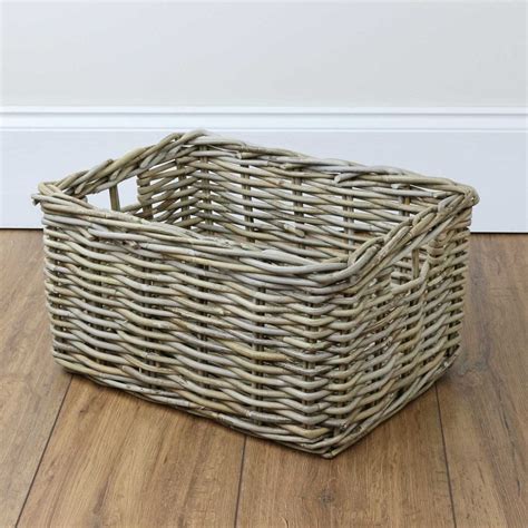 Rectangular Grey And Buff Rattan Wicker Basket The Basket Company