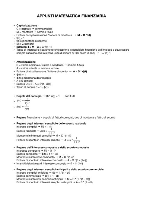 Formule Matematica Finanziaria Appunti Matematica Finanziaria