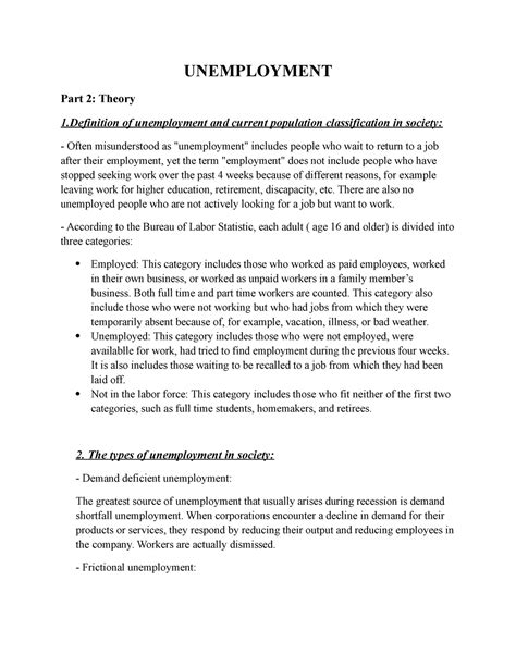 Writing Assignment Unemployment Unemployment Part 2 Theory 1 Of