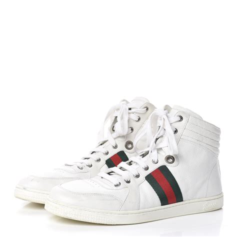 Gucci Calfskin Web Mens Coda High Top Sneakers 9 White 444653