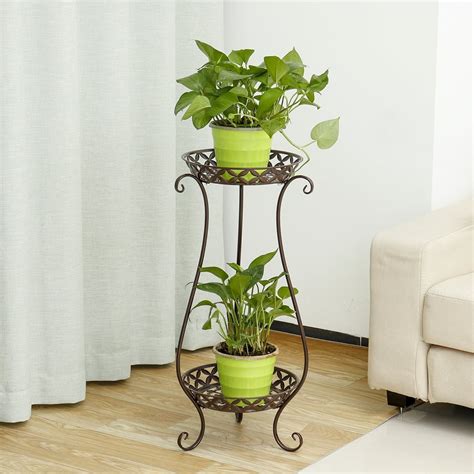 2 Tier Metal Plant Stand Flower Pot Holder Shelves Garden Home Indoor