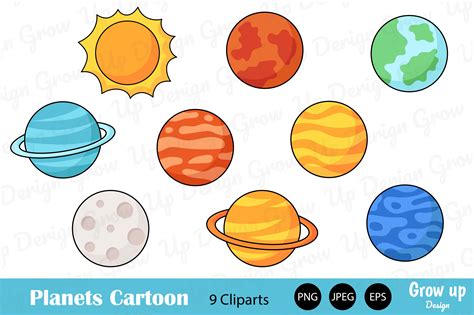 Space Icons Planets Cartoon Clipart Set Graphic By Grow Up Design