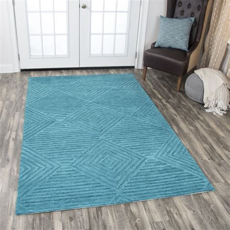 Rizzy Home Hand Tufted Idyllic Teal Wool Solid Area Rug 5 X 8
