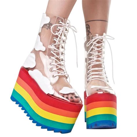 Rainbow Striped High Platform Transparent Clouds Ankle Boots In 2020