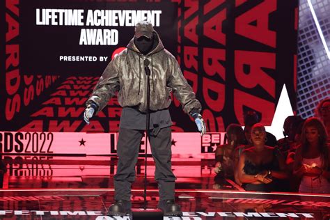Kanye West Speaking Onstage During The 2022 Bet Awards See Kanye West