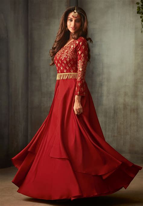 Red Silk Layered Anarkali Suit 72005