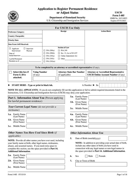 Uscis I 485 2019 Fill And Sign Printable Template Online Us Legal Forms