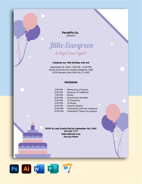 70th Birthday Program Template In Photoshop Illustrator Pages Word