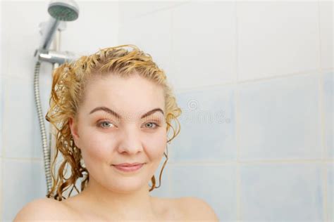 Woman Under The Shower With Colored Foam On Hair Stock Image Image Of Hair Washing 150737503
