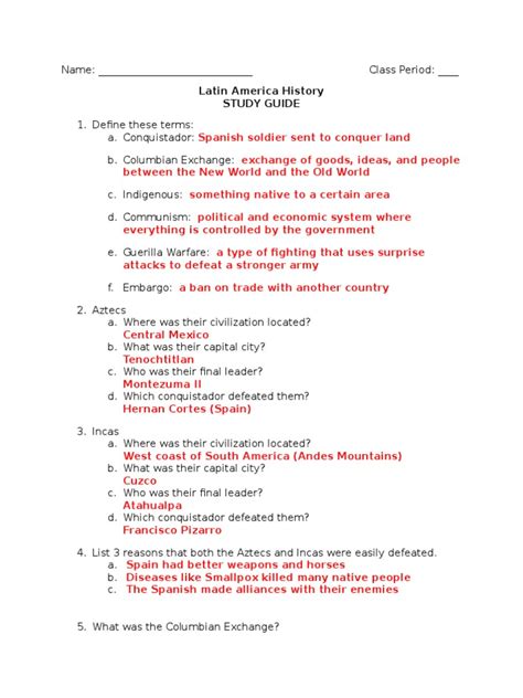 Latin American History Study Guide With Answers Pdf Conquistador