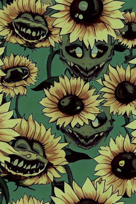 An Image Of Sunflowers With Creepy Faces On It S Face And Eyes