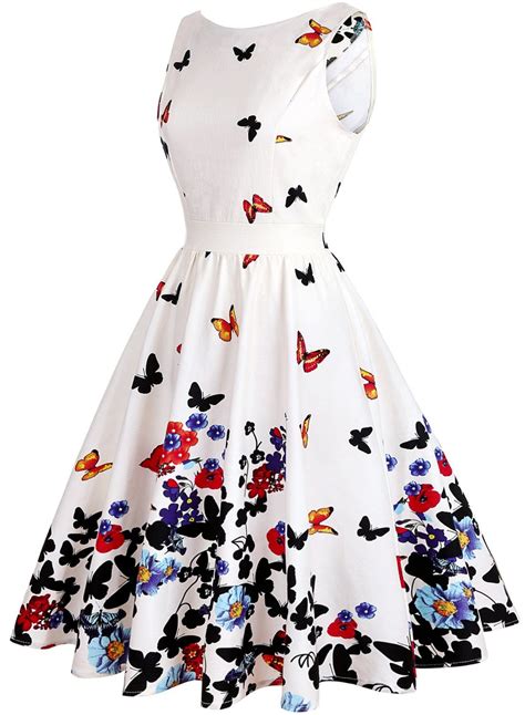 Missjoy Womens Vintage Dresses 1950s Floral Tea Dress Sleeveless
