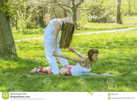 Two Girls Doing Yoga Stock Image Image Of Meditating 90072549