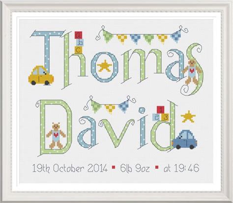 * baby cross stitch patterns mix 2. Bespoke Boy Name Sampler Cross Stitch Chart Digital Format ...