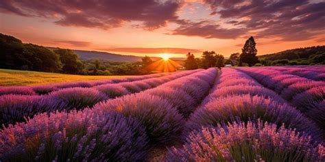 Premium Ai Image Lavender Field At Sunset