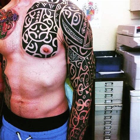 In the top picture these is a very nice example of meaningful tribal tattooing. 90 Tribal Sleeve Tattoos For Men - Manly Arm Design Ideas