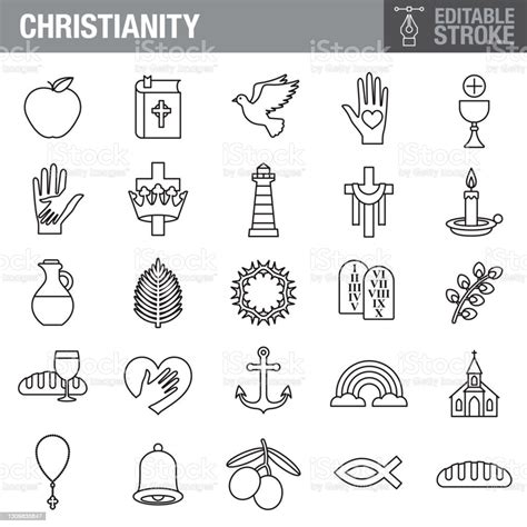 Ilustración De Conjunto De Iconos De Trazo Editable Del Cristianismo Y