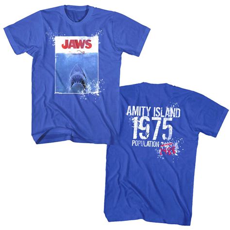 Jaws Amity Island Population 1975 T Shirt Mens Movie Tees Societees