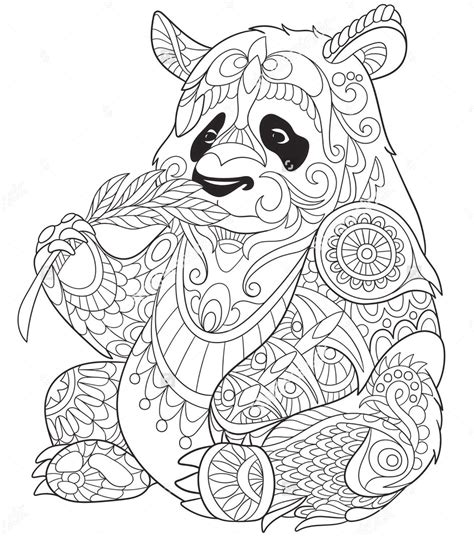 Panda Eating Bamboo Zentangle Coloring Page Panda Coloring Pages