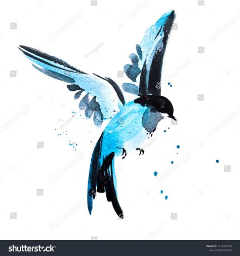 Blue Watercolor Hand Drawn Flying Bird Royalty Free Image Illustration