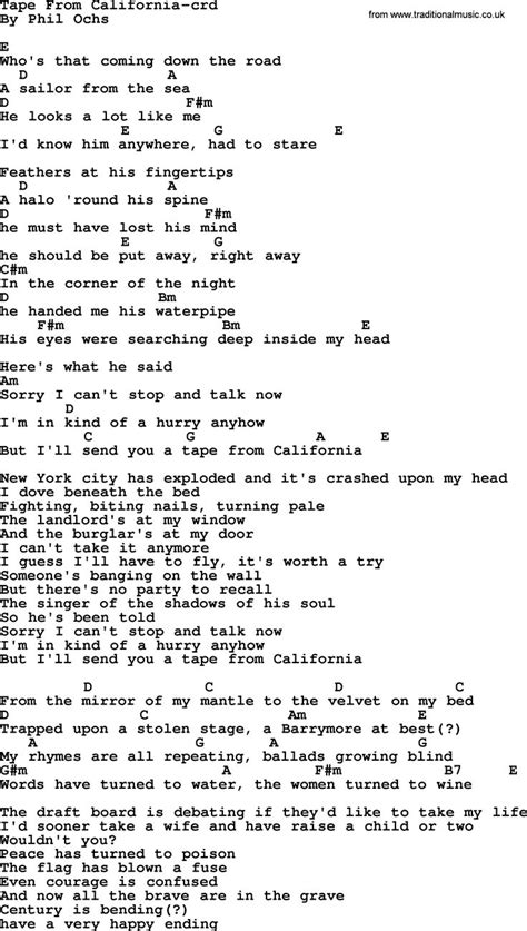 Phil Ochs Song Tape From California Lyrics And Chords Lyrics And
