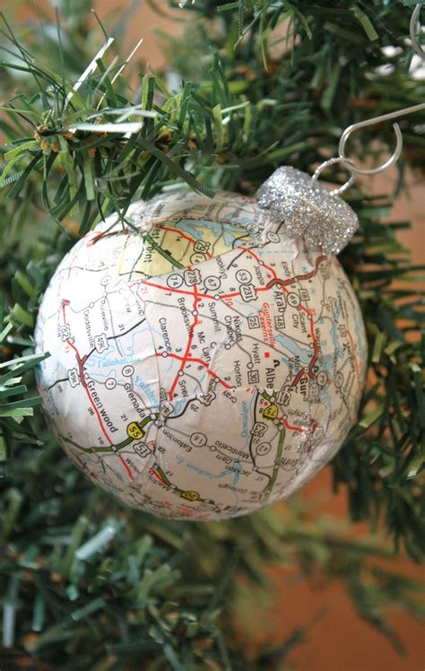 …and your glitter twine ball ornament is ready to add some rustic glam to your tree! Map Ball Ornaments
