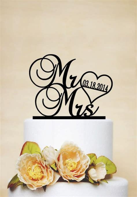Mr Mrs Cake Topper With Date Wedding Cake Topper With Heart Acrylic Cake Topper