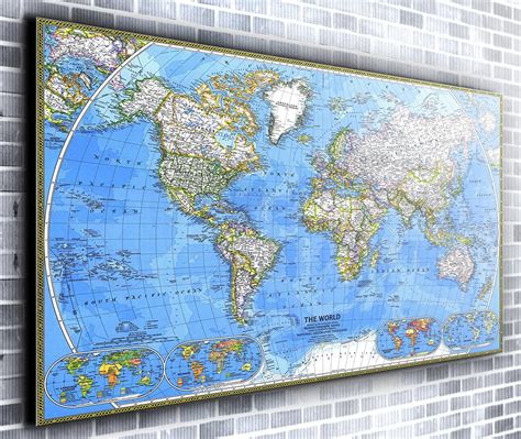 Map Of The World Wall Print Panoramic Canvas Wall Art Print Framed XXL