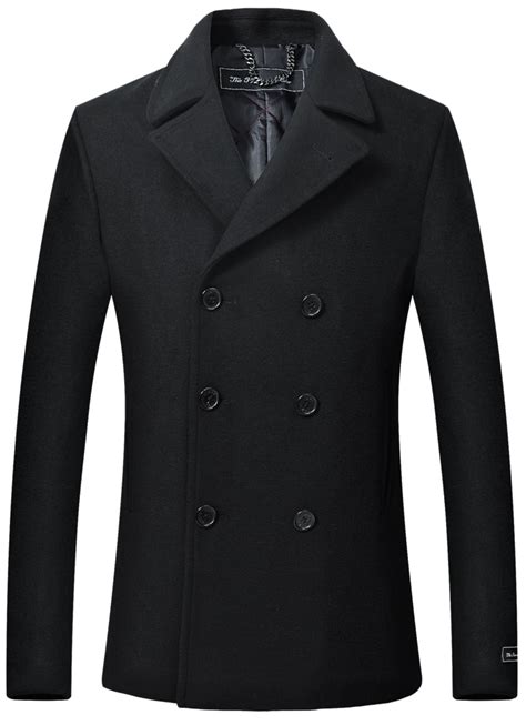 Mens Double Breasted Black Wool And Cashmere Pea Coat Mens Wool Coats