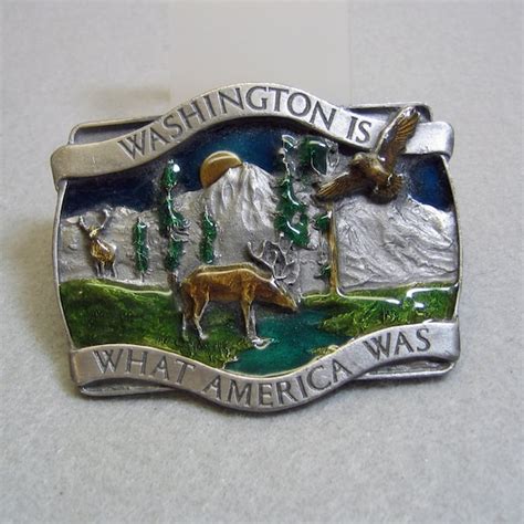 Vintage Pewter Washington State Belt Buckle Bergamot Gem