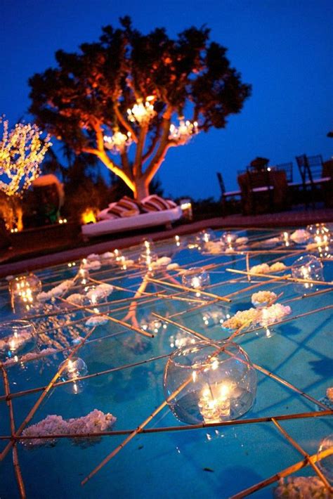 Wedding Pool Party Decoration Ideas Candles And Wooden Branches Alex