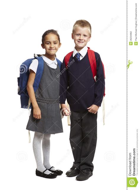 8 Year Old School Boy And Girl On White Background Stock