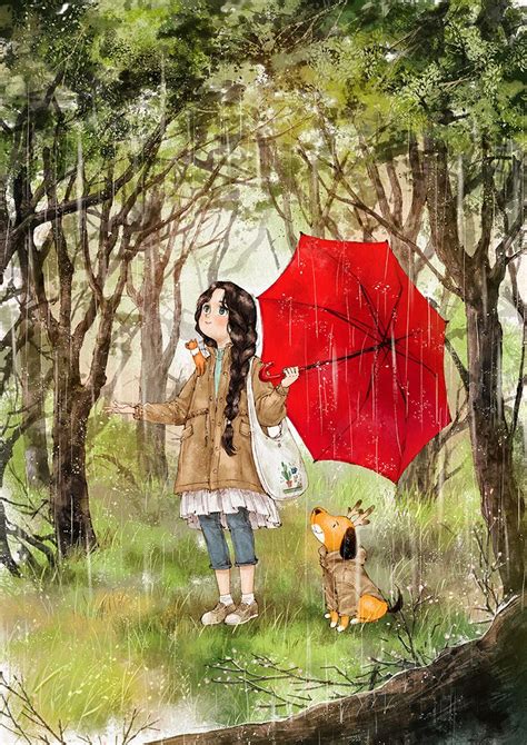 봄비 Spring Rain By 애뽈 On Grafolio Forest Girl Girly Art Korean Artist