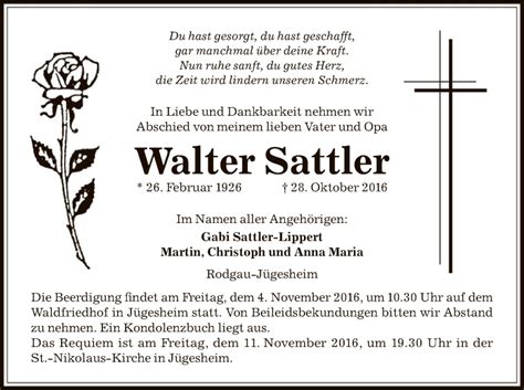 traueranzeigen von walter sattler trauer op online de