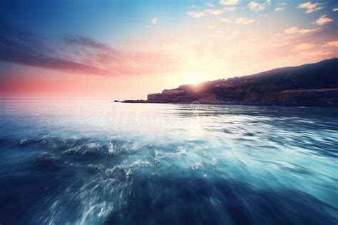Beautiful Seascape Sunset Over The Sea Toned Stock Illustration