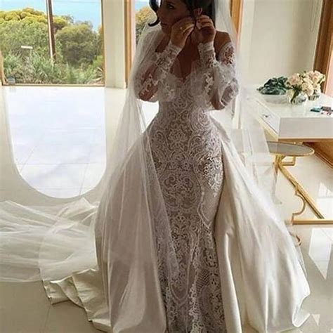 Vintage 2016 Designer Illussion Lace Applique Mermaid Long Sleeve Wedding Dresses With Train New