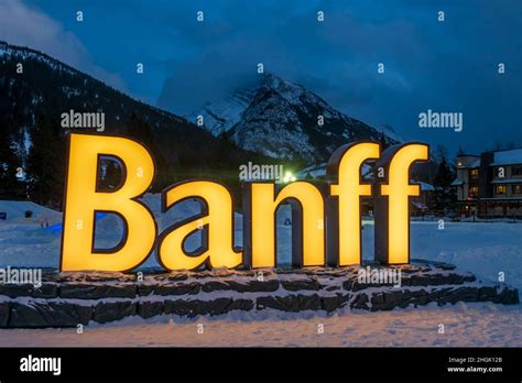 Banff Town Sign At Winter Night Banff National Park Alberta Canada